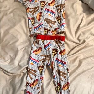 Costco Kids' White Food Print Pajama Set with Red Waistband